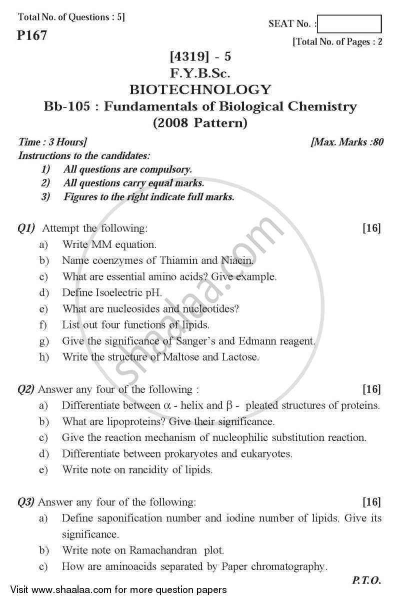 Fundamentals of Biological Chemistry 2012-2013 - B.Sc. - Semester 2 (FYBSc) - University of Pune question paper with PDF download