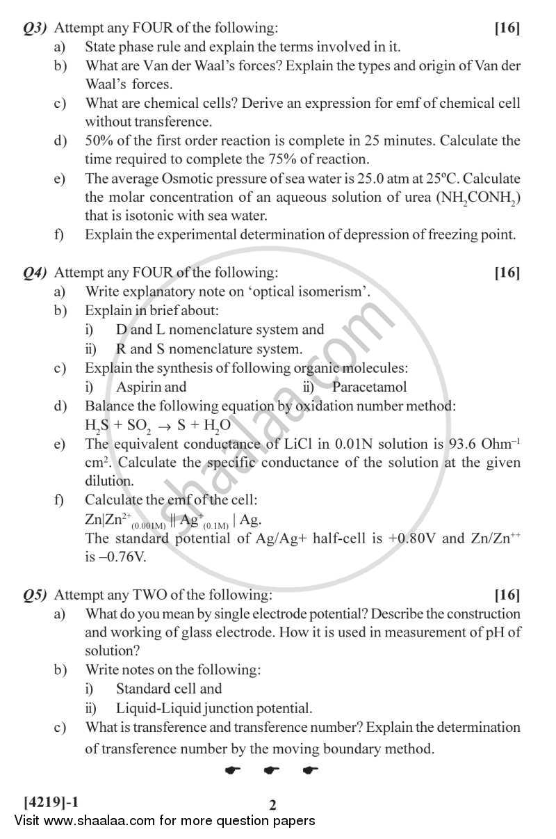 Fundamentals of Chemistry 2012-2013 - B.Sc. - Semester 2 (FYBSc) - University of Pune question paper with PDF download