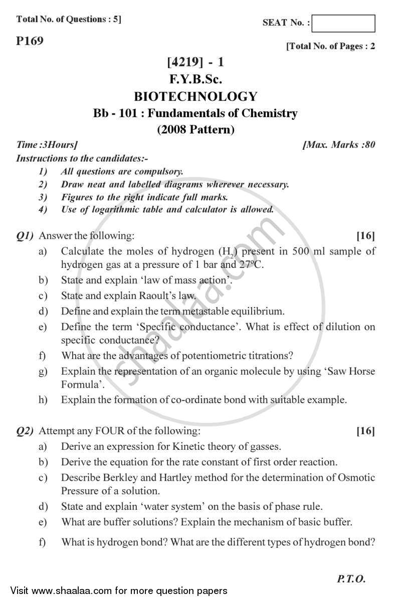Fundamentals of Chemistry 2012-2013 - B.Sc. - Semester 2 (FYBSc) - University of Pune question paper with PDF download