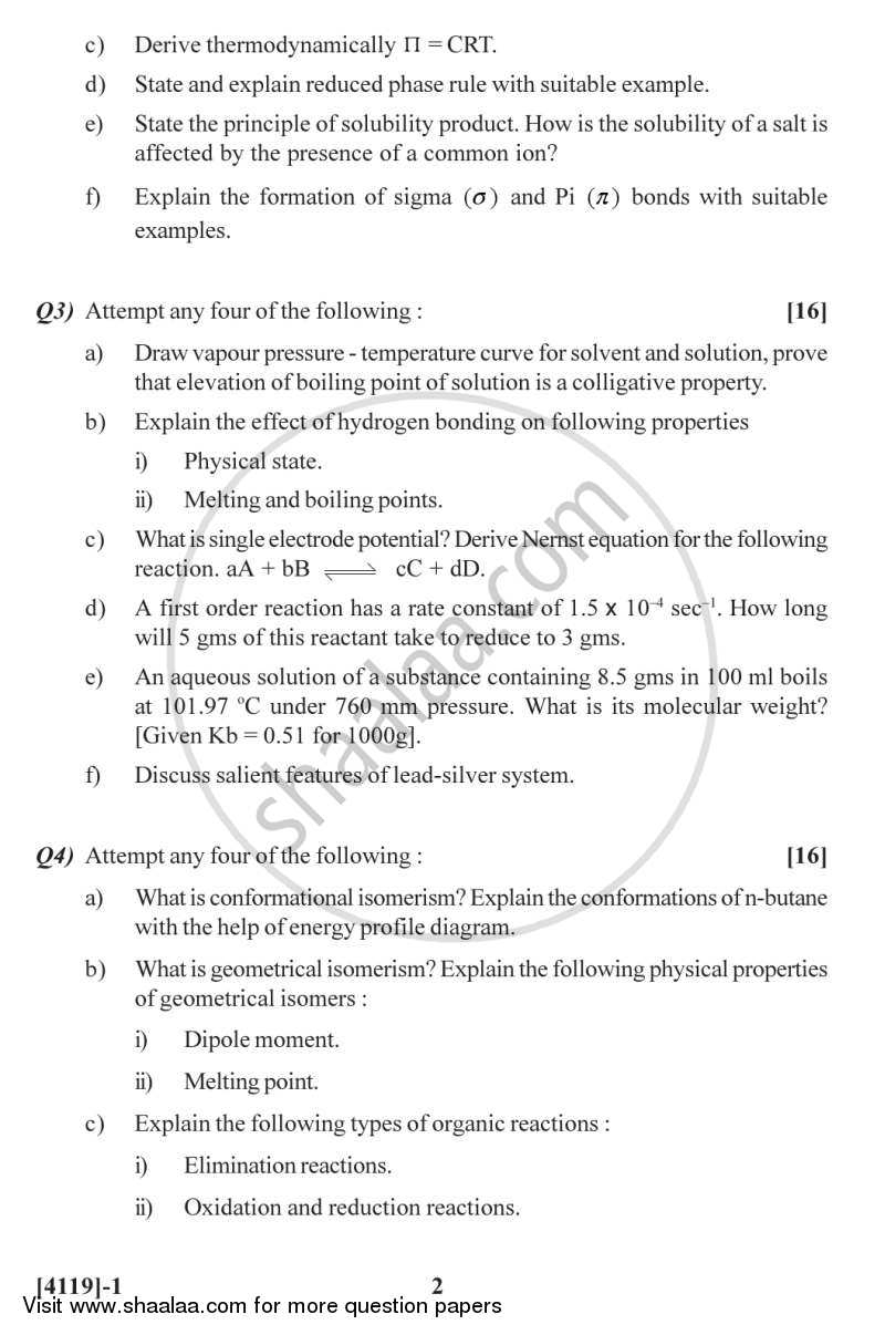 Fundamentals of Chemistry 2012-2013 - B.Sc. - Semester 2 (FYBSc) - University of Pune question paper with PDF download