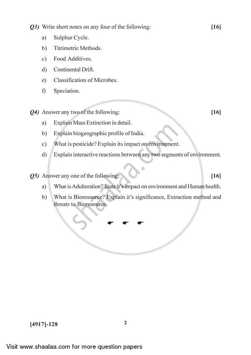 Fundamentals of Environmental Chemistry and Fundamentals of Environmental Biology 2015-2016 - B.Sc. - Semester 2 (FYBSc) - University of Pune question paper with PDF download