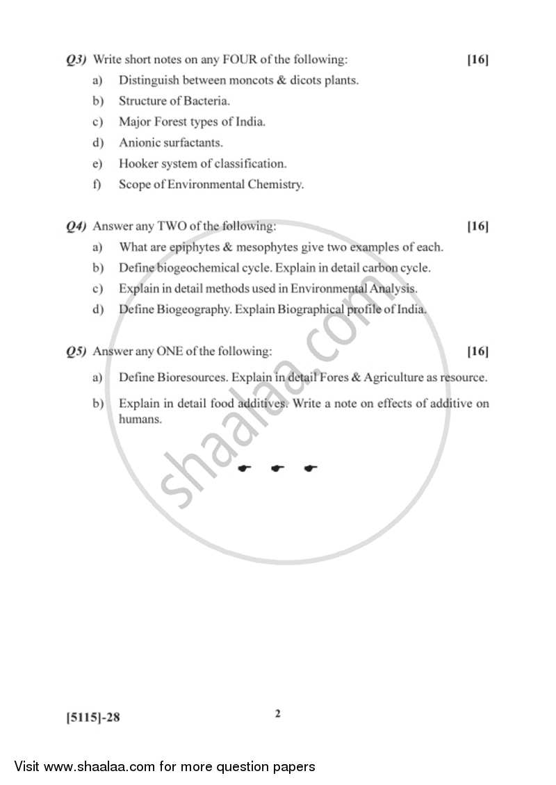 Fundamentals of Environmental Chemistry and Fundamentals of Environmental Biology 2016-2017 - B.Sc. - Semester 2 (FYBSc) - University of Pune question paper with PDF download