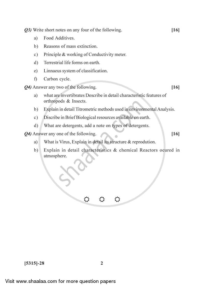 Fundamentals of Environmental Chemistry and Fundamentals of Environmental Biology 2017-2018 - B.Sc. - Semester 2 (FYBSc) - University of Pune question paper with PDF download
