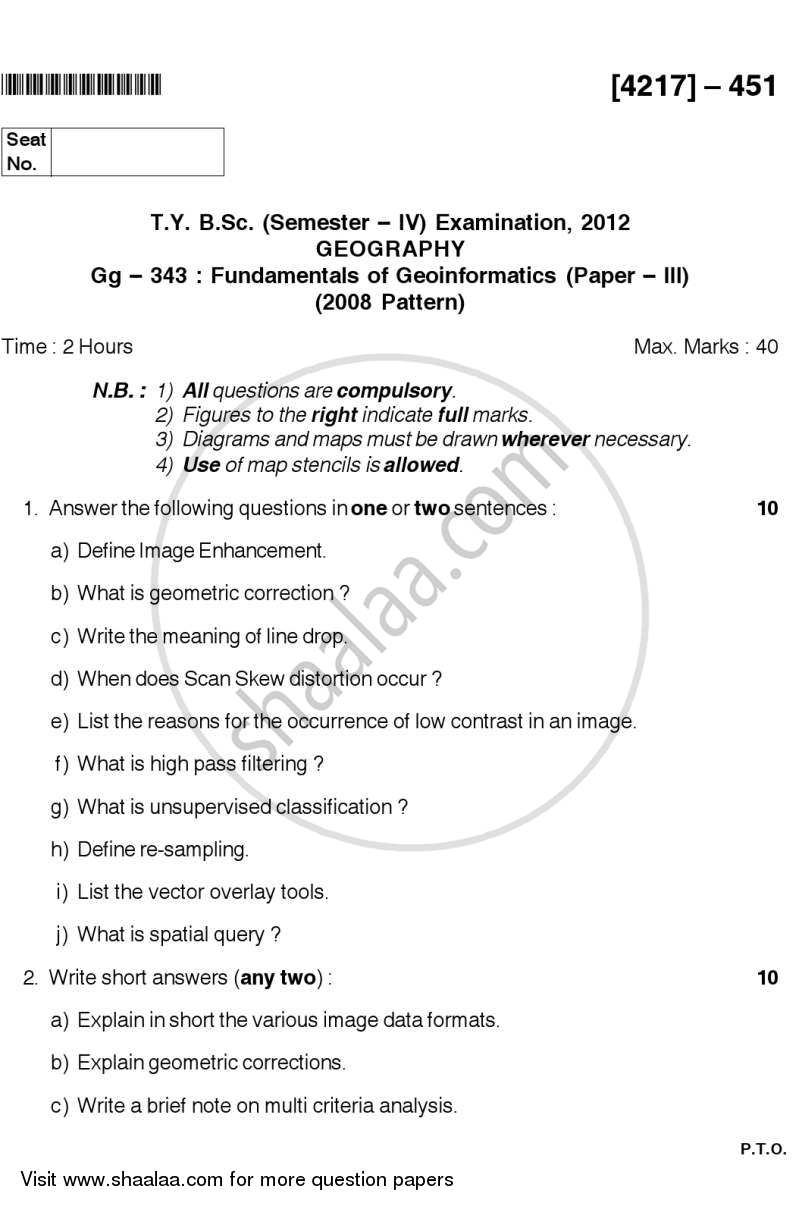 Fundamentals of Geoinformatics 1 2012-2013 - B.Sc. - Semester 6 (TYBSc) - University of Pune question paper with PDF download