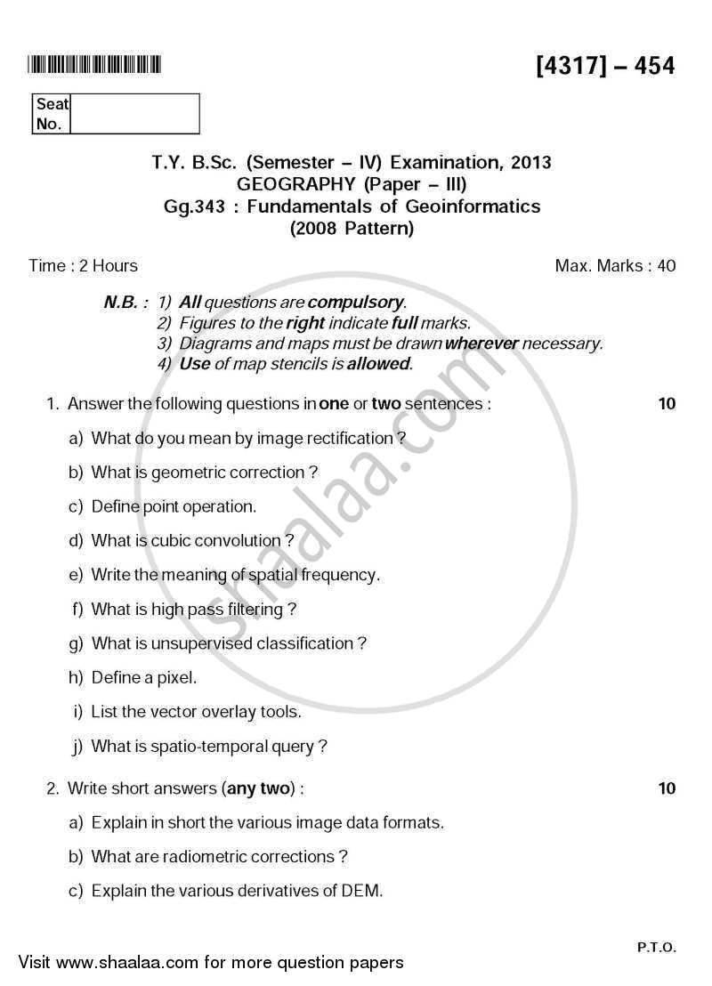 Fundamentals of Geoinformatics 1 2012-2013 - B.Sc. - Semester 6 (TYBSc) - University of Pune question paper with PDF download
