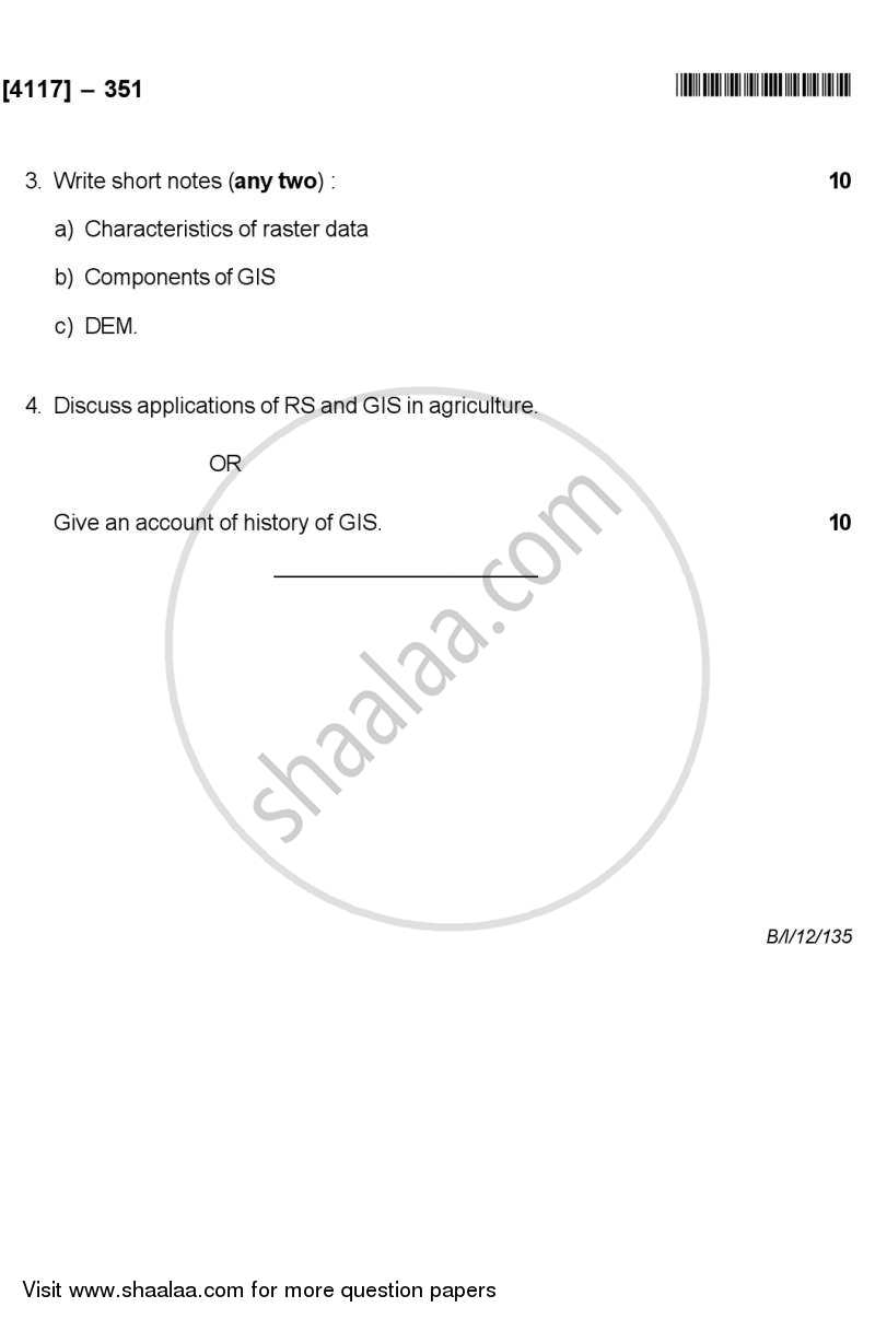 Fundamentals of Geoinformatics 2 2011-2012 - B.Sc. - Semester 5 (TYBSc) - University of Pune question paper with PDF download