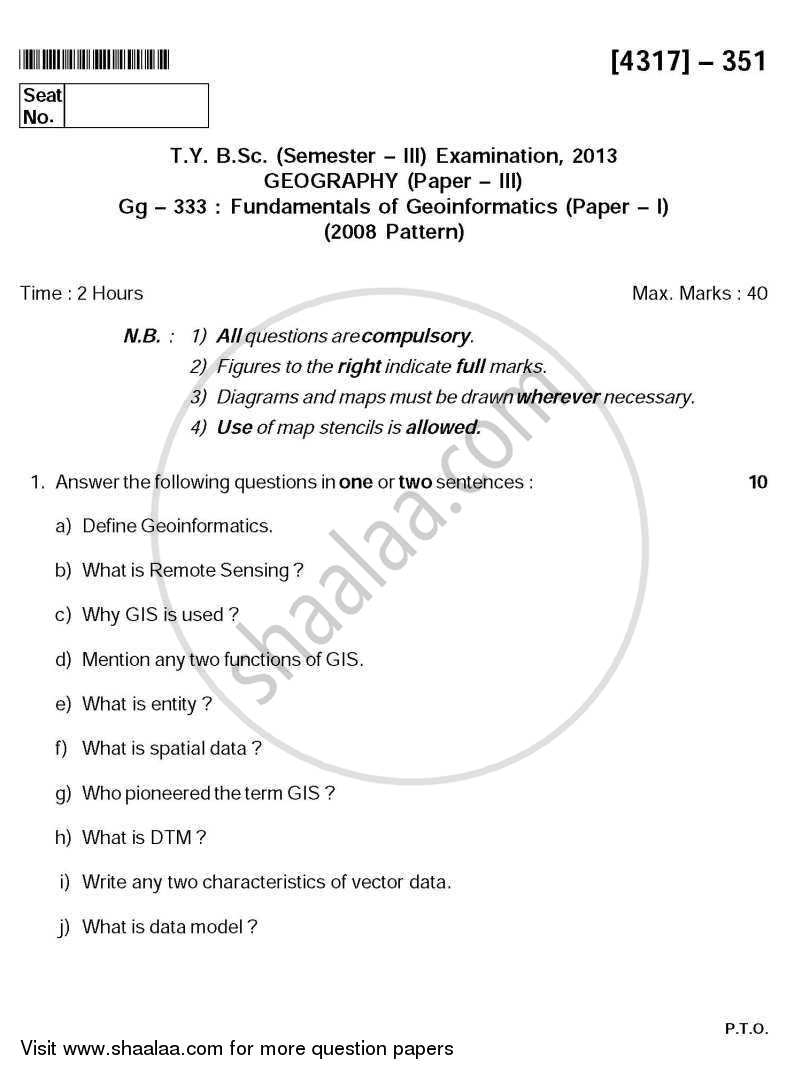 Fundamentals of Geoinformatics 2 2012-2013 - B.Sc. - Semester 5 (TYBSc) - University of Pune question paper with PDF download