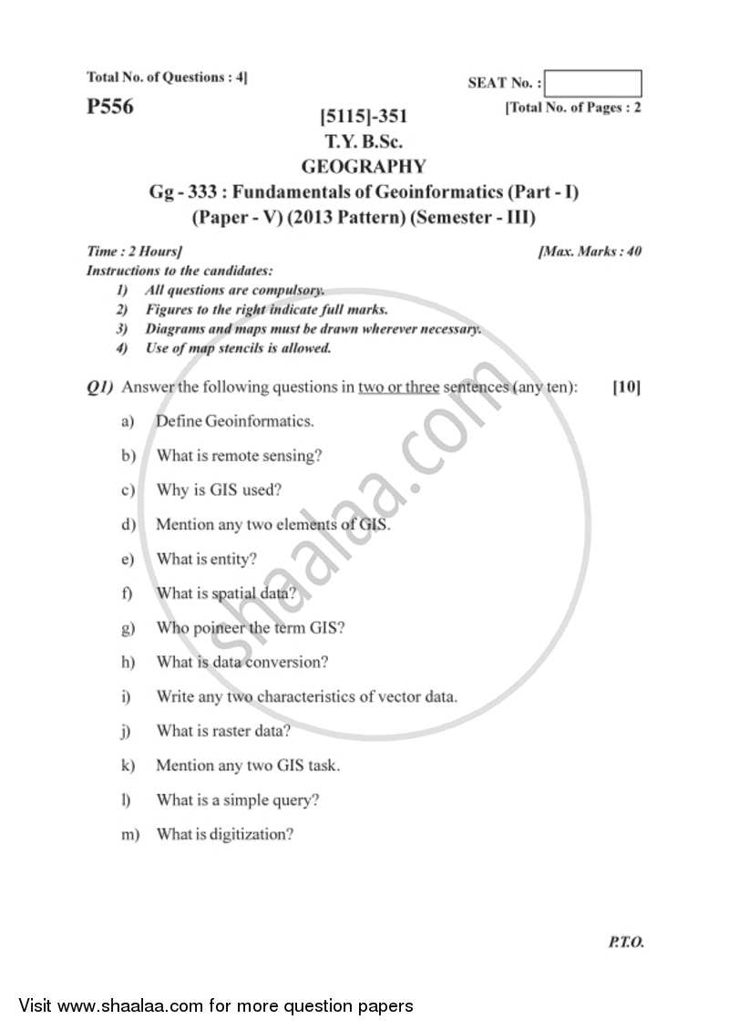 Fundamentals of Geoinformatics 2 2016-2017 - B.Sc. - Semester 5 (TYBSc) - University of Pune question paper with PDF download