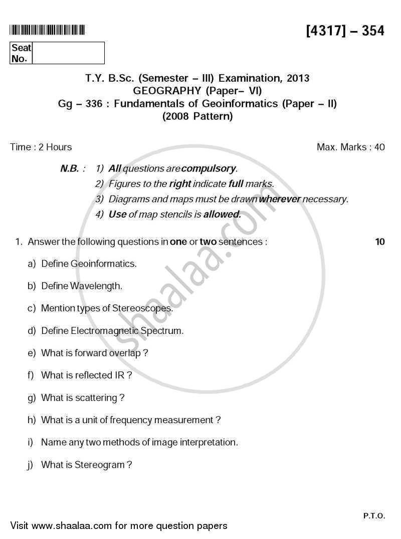 Fundamentals of Geoinformatics 3 2012-2013 - B.Sc. - Semester 5 (TYBSc) - University of Pune question paper with PDF download