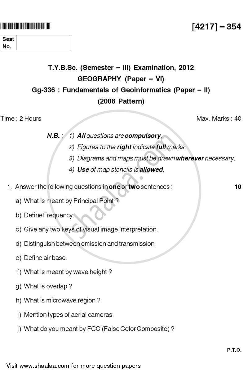 Fundamentals of Geoinformatics 3 2012-2013 - B.Sc. - Semester 5 (TYBSc) - University of Pune question paper with PDF download