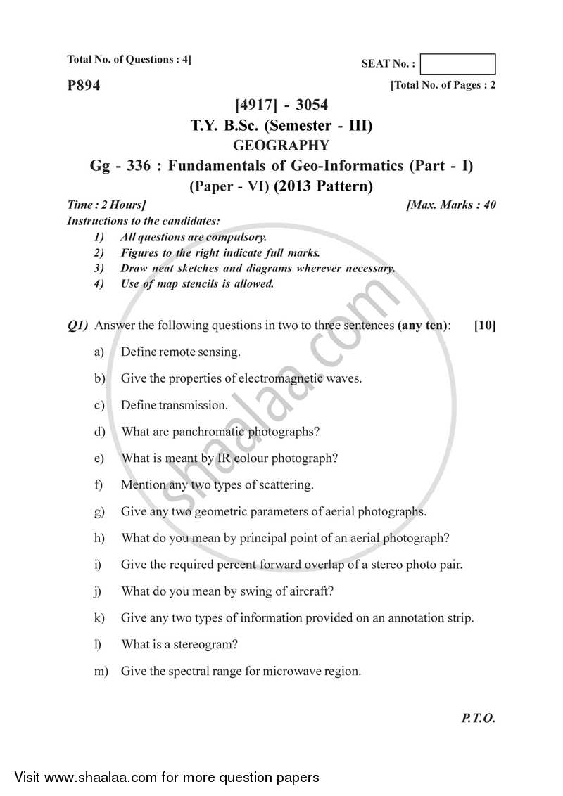 Fundamentals of Geoinformatics 3 2015-2016 - B.Sc. - Semester 5 (TYBSc) - University of Pune question paper with PDF download