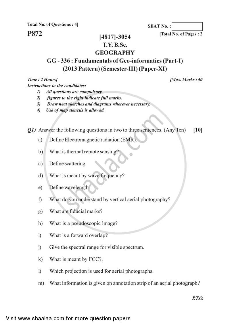 Fundamentals of Geoinformatics 3 2015-2016 - B.Sc. - Semester 5 (TYBSc) - University of Pune question paper with PDF download