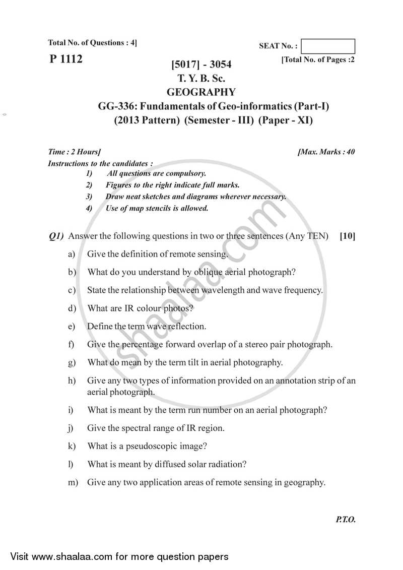 Fundamentals of Geoinformatics 3 2016-2017 - B.Sc. - Semester 5 (TYBSc) - University of Pune question paper with PDF download