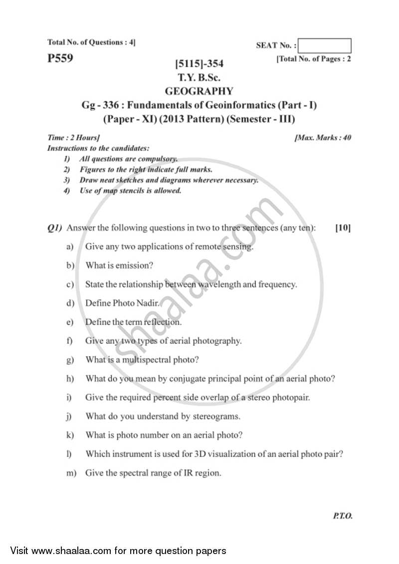 Fundamentals of Geoinformatics 3 2016-2017 - B.Sc. - Semester 5 (TYBSc) - University of Pune question paper with PDF download