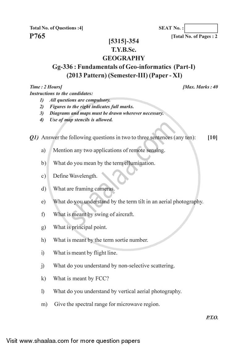 Fundamentals of Geoinformatics 3 2017-2018 - B.Sc. - Semester 5 (TYBSc) - University of Pune question paper with PDF download