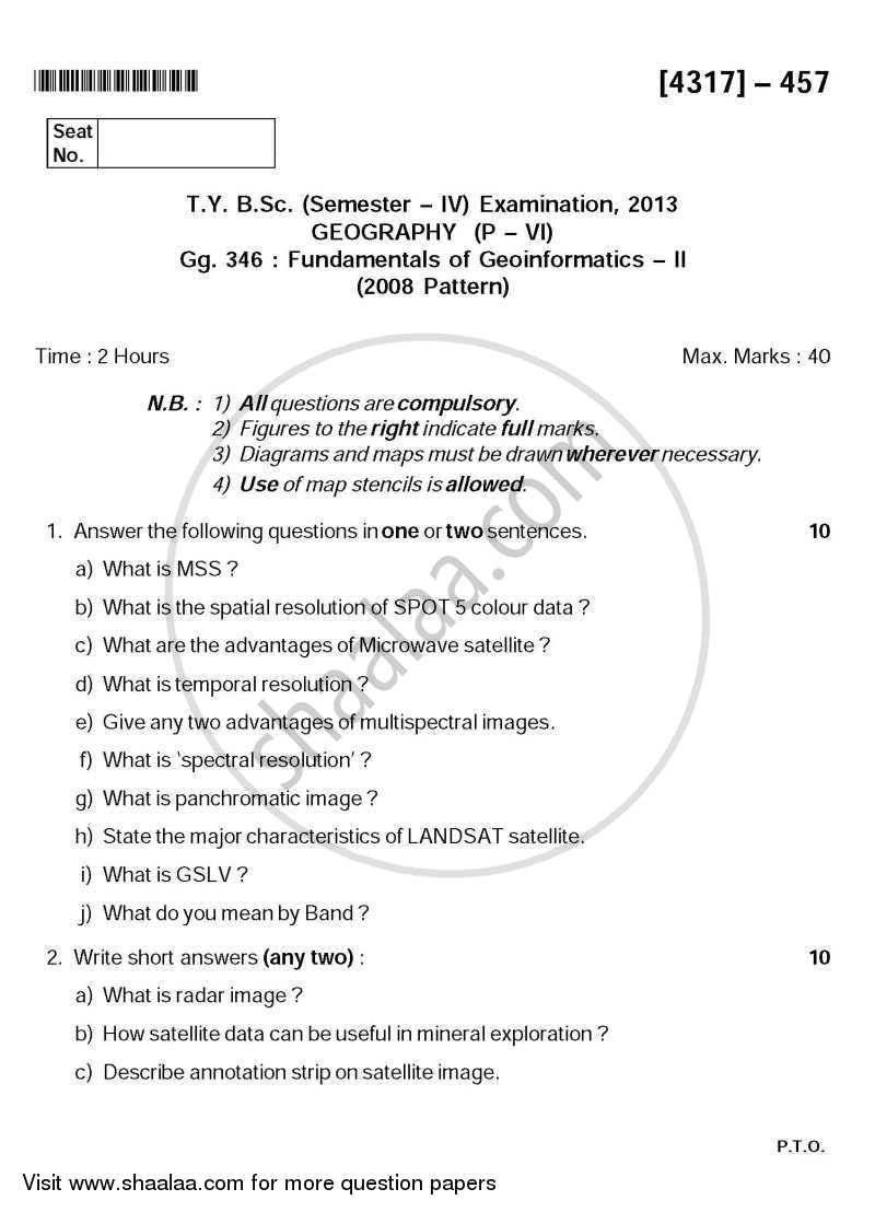 Fundamentals of Geoinformatics 4 2012-2013 - B.Sc. - Semester 6 (TYBSc) - University of Pune question paper with PDF download