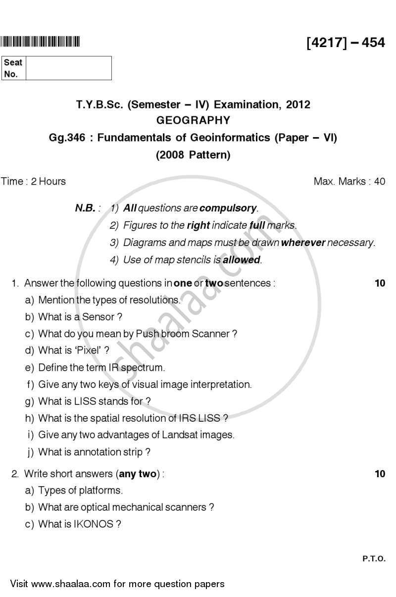 Fundamentals of Geoinformatics 4 2012-2013 - B.Sc. - Semester 6 (TYBSc) - University of Pune question paper with PDF download