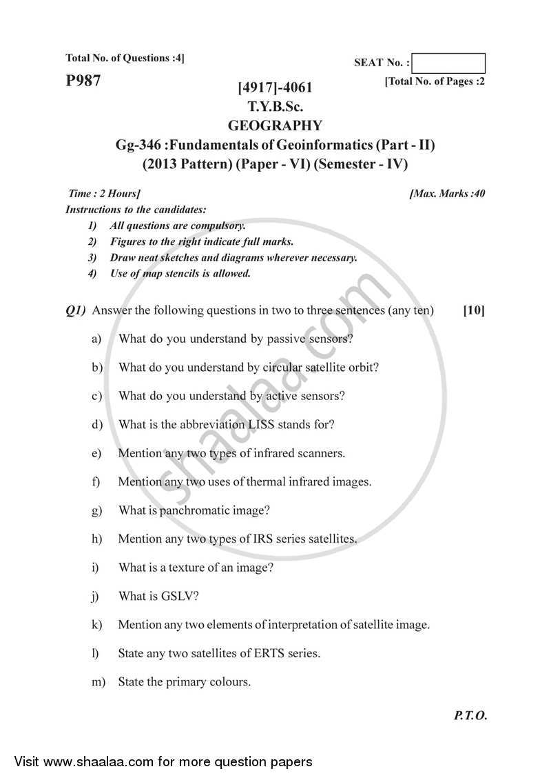 Fundamentals of Geoinformatics 4 2015-2016 - B.Sc. - Semester 6 (TYBSc) - University of Pune question paper with PDF download