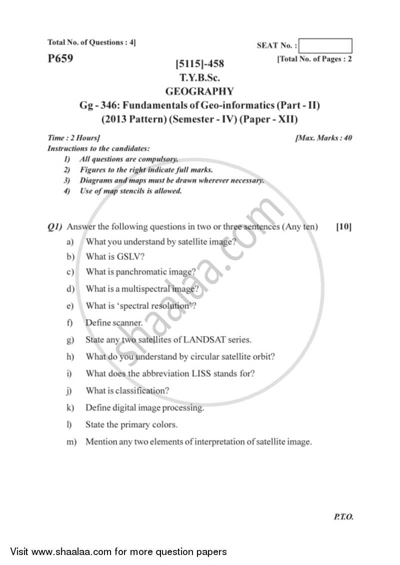 Fundamentals of Geoinformatics 4 2016-2017 - B.Sc. - Semester 6 (TYBSc) - University of Pune question paper with PDF download