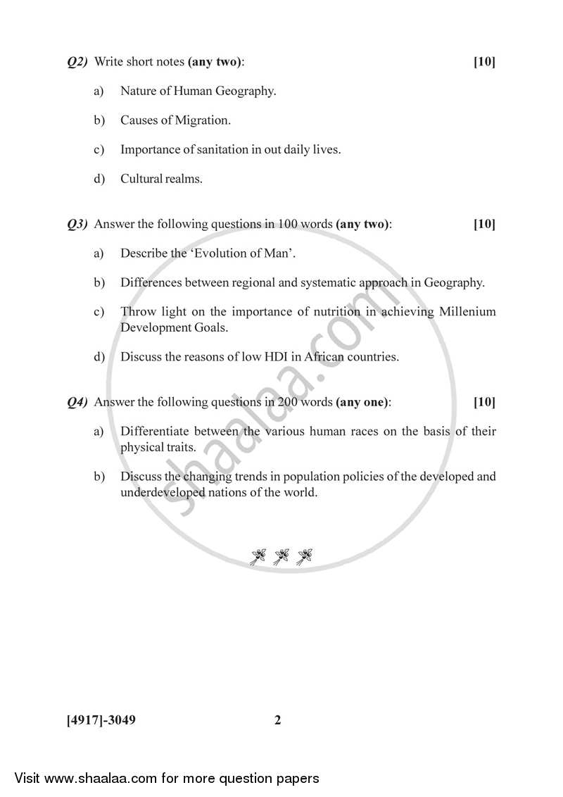 Fundamentals of Human Geography 1 2015-2016 - B.Sc. - Semester 5 (TYBSc) - University of Pune question paper with PDF download