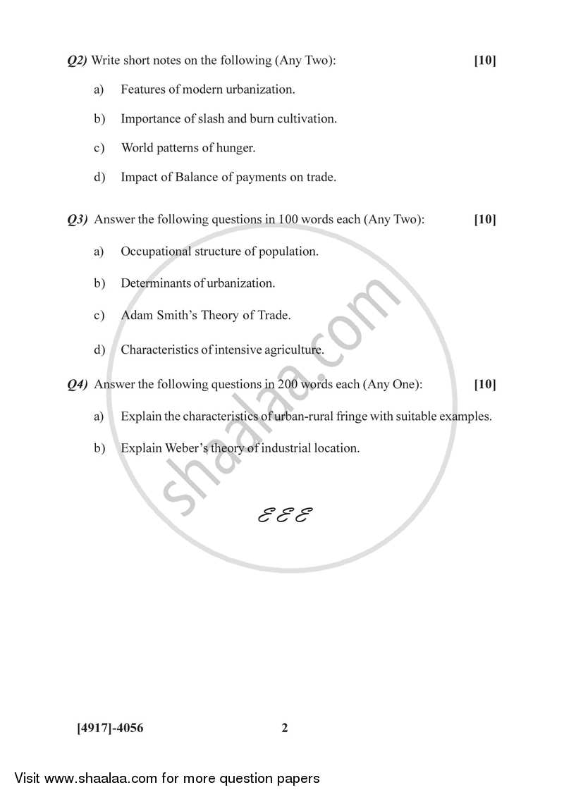 Fundamentals of Human Geography 2 2015-2016 - B.Sc. - Semester 6 (TYBSc) - University of Pune question paper with PDF download