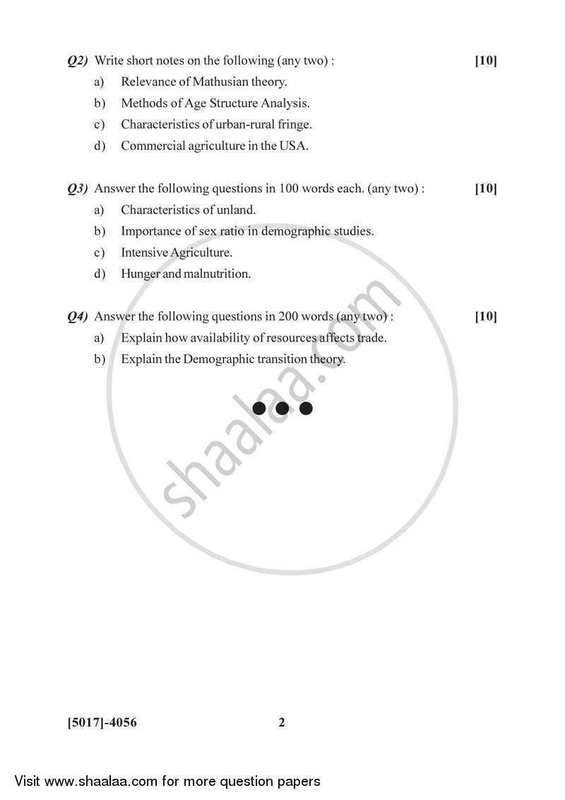 Fundamentals of Human Geography 2 2016-2017 - B.Sc. - Semester 6 (TYBSc) - University of Pune question paper with PDF download