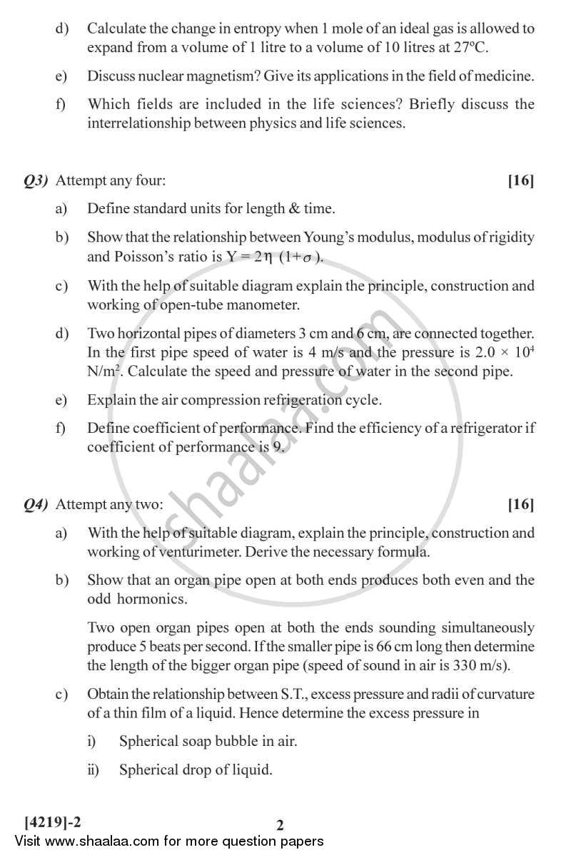 Fundamentals of Physics 2012-2013 - B.Sc. - Semester 2 (FYBSc) - University of Pune question paper with PDF download