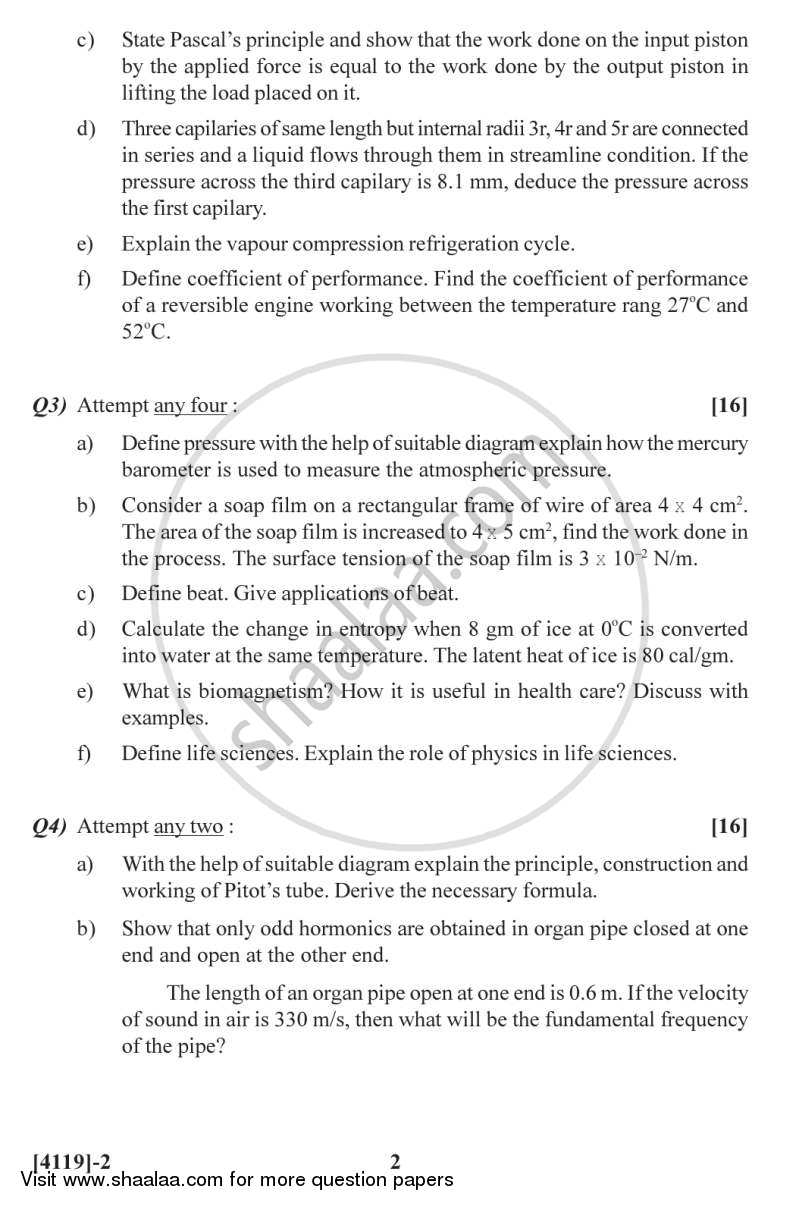 Fundamentals of Physics 2012-2013 - B.Sc. - Semester 2 (FYBSc) - University of Pune question paper with PDF download