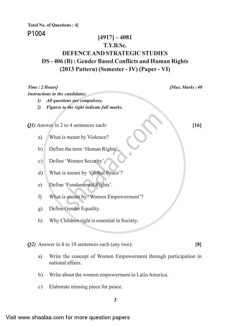 Gender Based Conflicts and Human Rights 2015-2016 - B.Sc. - Semester 6 (TYBSc) - University of Pune question paper with PDF download
