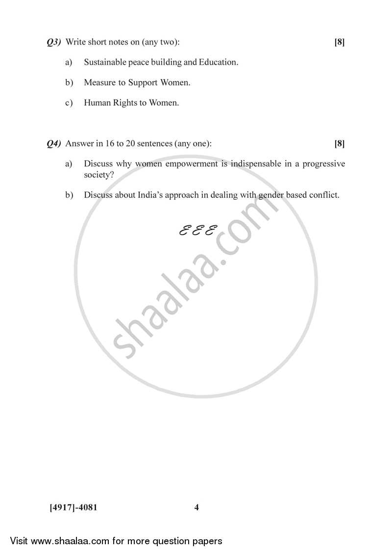 Gender Based Conflicts and Human Rights 2015-2016 - B.Sc. - Semester 6 (TYBSc) - University of Pune question paper with PDF download