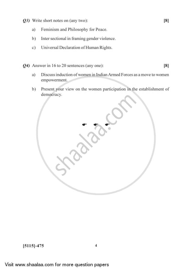Gender Based Conflicts and Human Rights 2016-2017 - B.Sc. - Semester 6 (TYBSc) - University of Pune question paper with PDF download