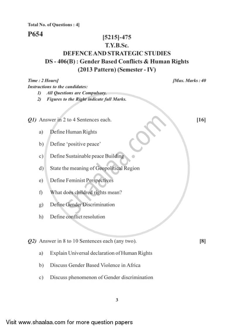 Gender Based Conflicts and Human Rights 2017-2018 - B.Sc. - Semester 6 (TYBSc) - University of Pune question paper with PDF download