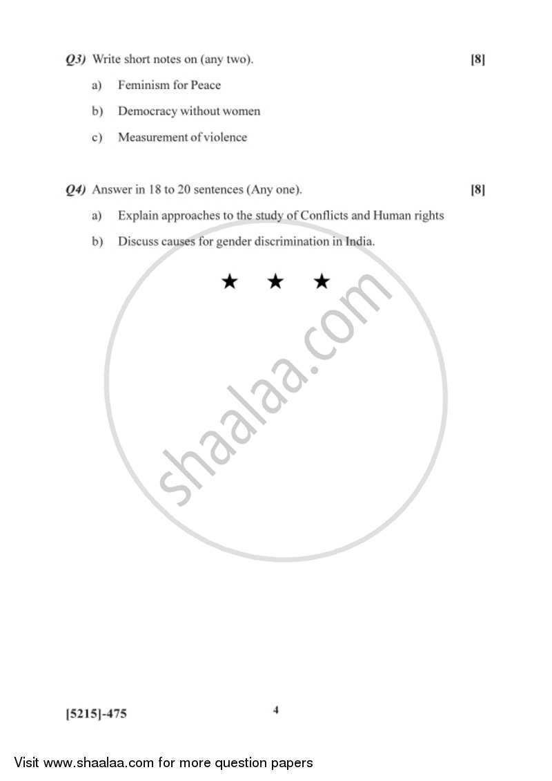 Gender Based Conflicts and Human Rights 2017-2018 - B.Sc. - Semester 6 (TYBSc) - University of Pune question paper with PDF download