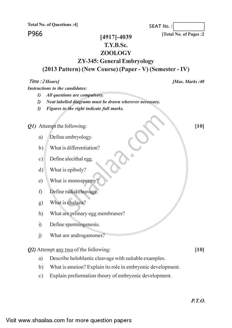 General Embryology 2015-2016 - B.Sc. - Semester 6 (TYBSc) - University of Pune question paper with PDF download