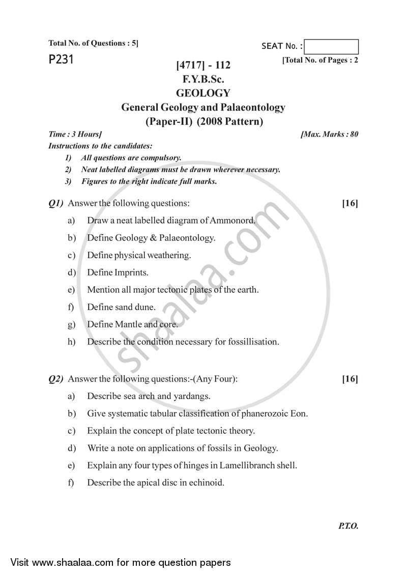 General Geology and Palaeontology 2014-2015 - B.Sc. - Semester 2 (FYBSc) - University of Pune question paper with PDF download