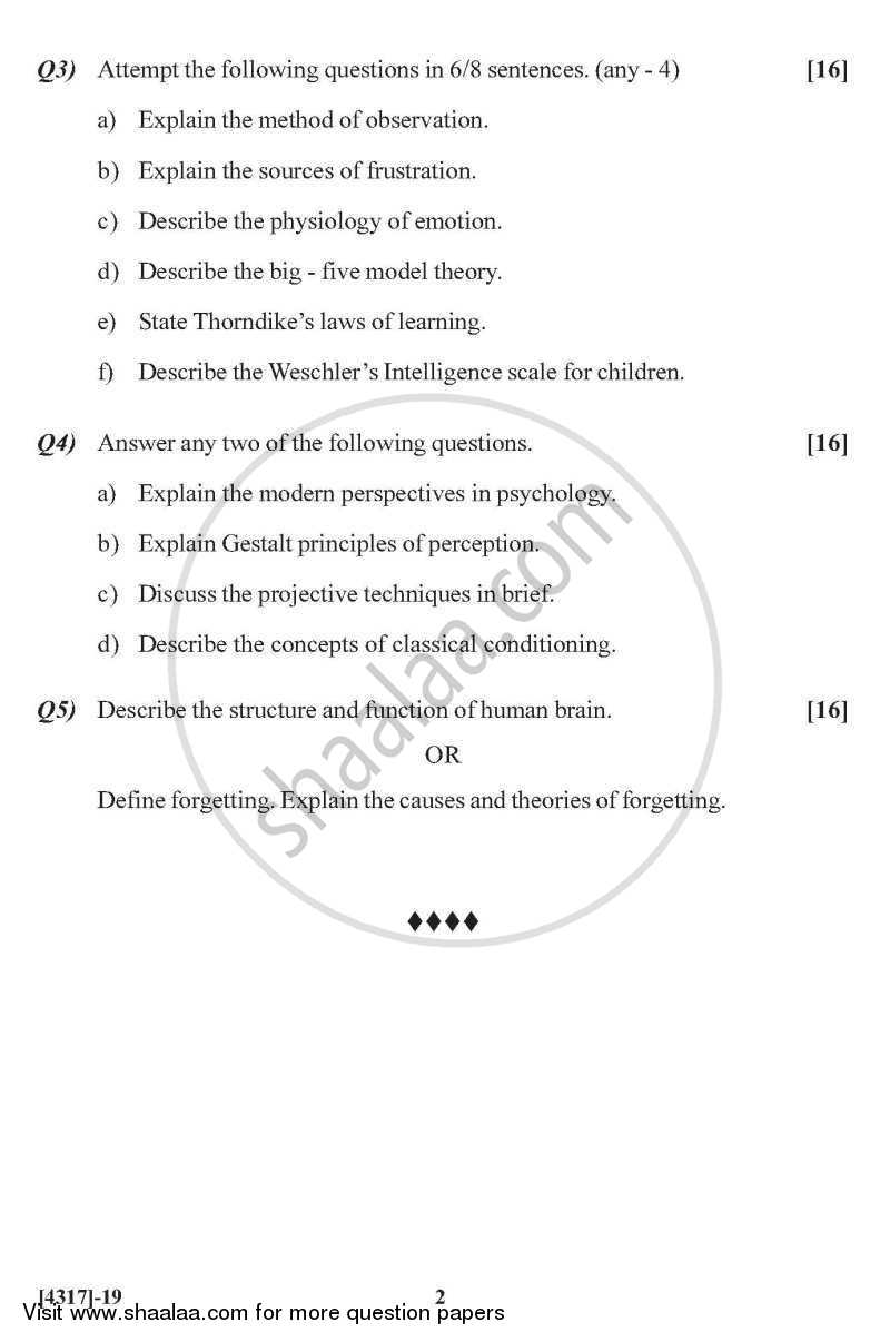 General Psychology 2013-2014 - B.Sc. - Semester 2 (FYBSc) - University of Pune question paper with PDF download