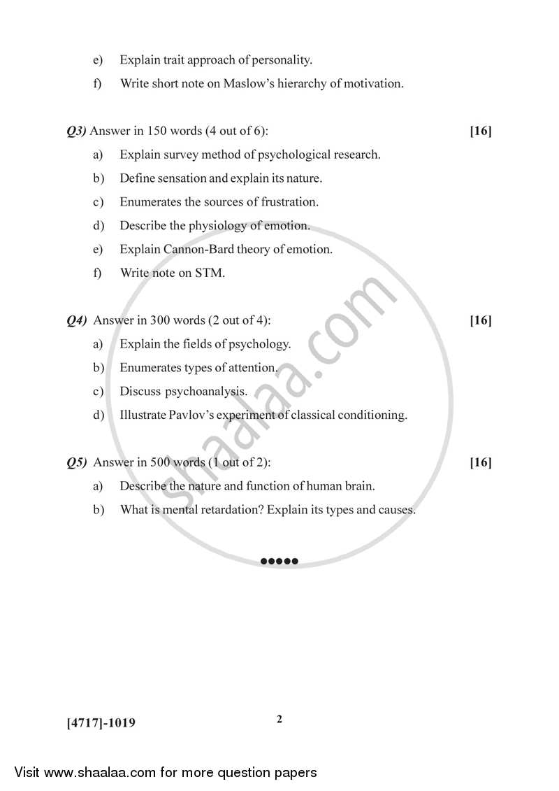 General Psychology 2014-2015 - B.Sc. - Semester 2 (FYBSc) - University of Pune question paper with PDF download