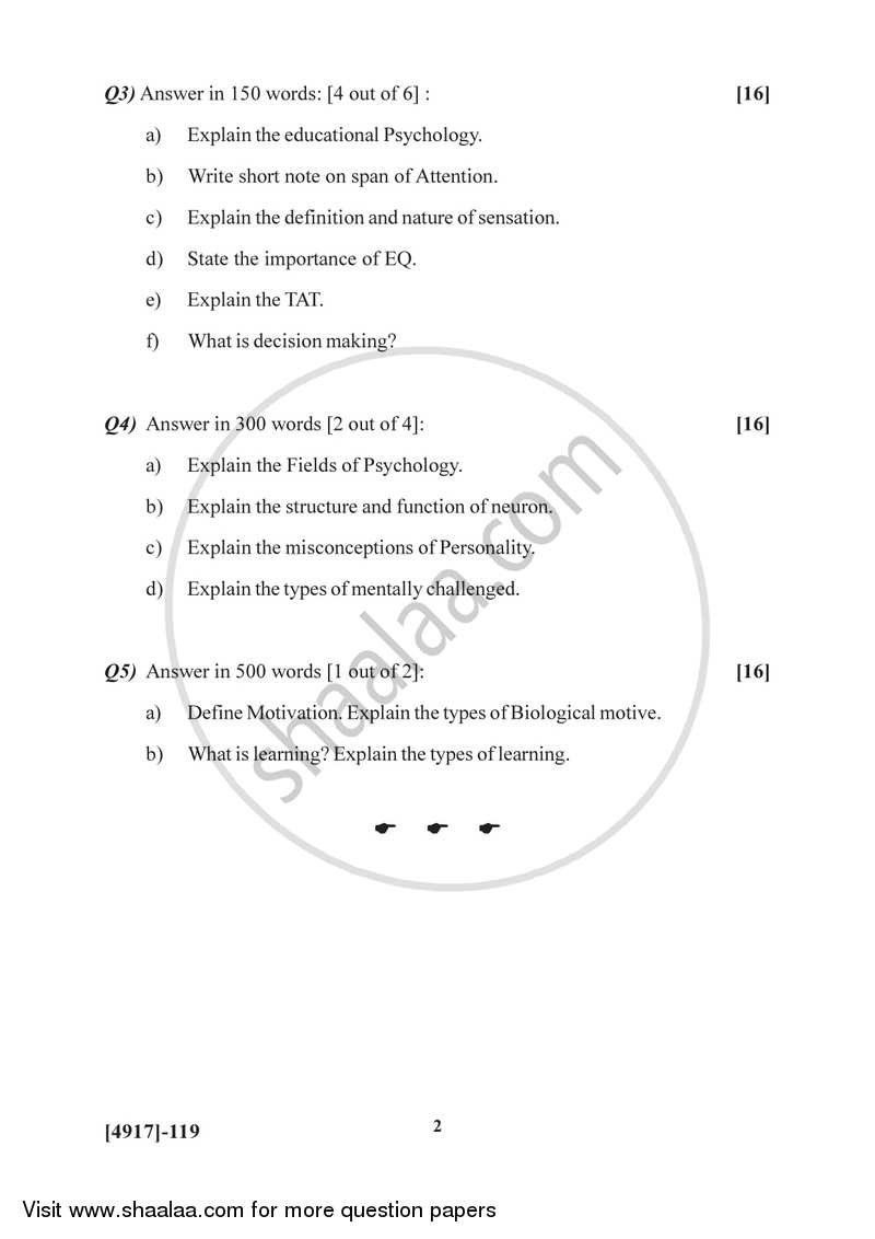 General Psychology 2015-2016 - B.Sc. - Semester 2 (FYBSc) - University of Pune question paper with PDF download