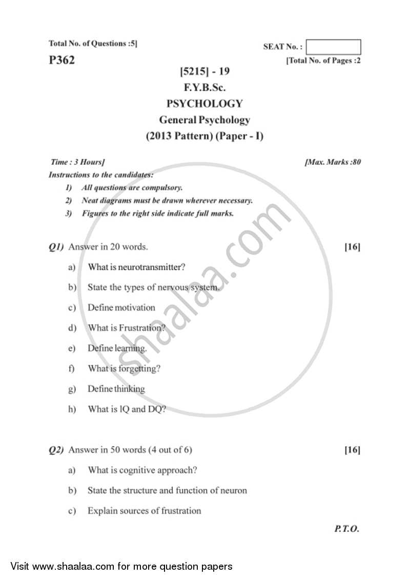 General Psychology 2017-2018 - B.Sc. - Semester 2 (FYBSc) - University of Pune question paper with PDF download