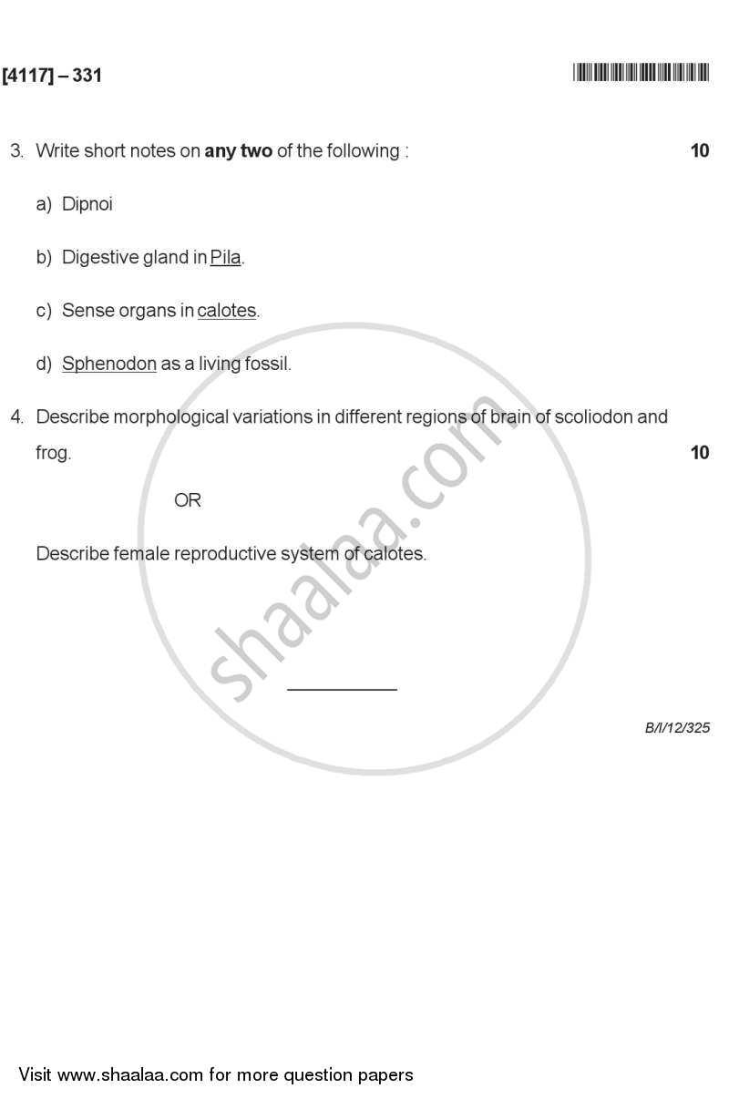 General Zoology 2012-2013 - B.Sc. - Semester 5 (TYBSc) - University of Pune question paper with PDF download