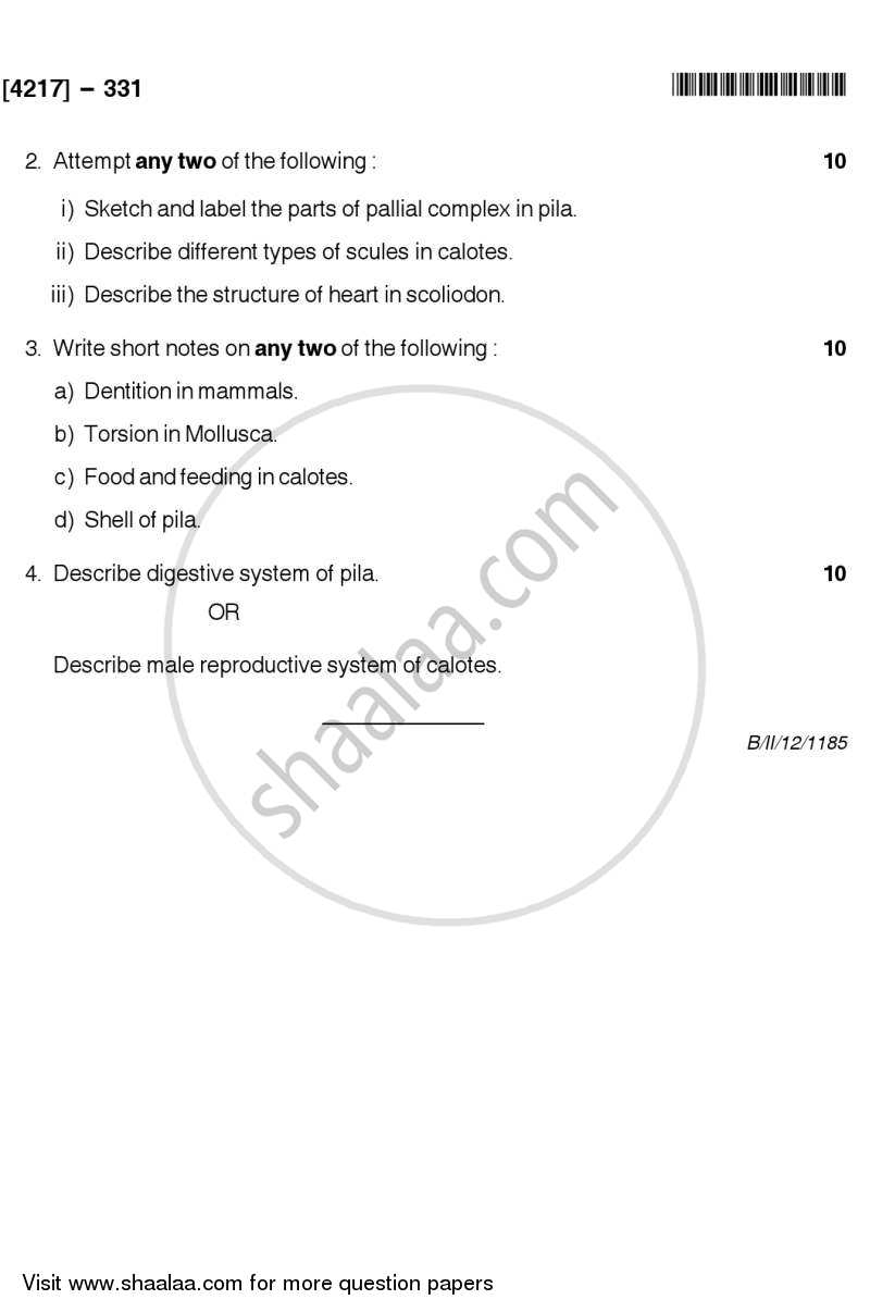 General Zoology 2012-2013 - B.Sc. - Semester 5 (TYBSc) - University of Pune question paper with PDF download