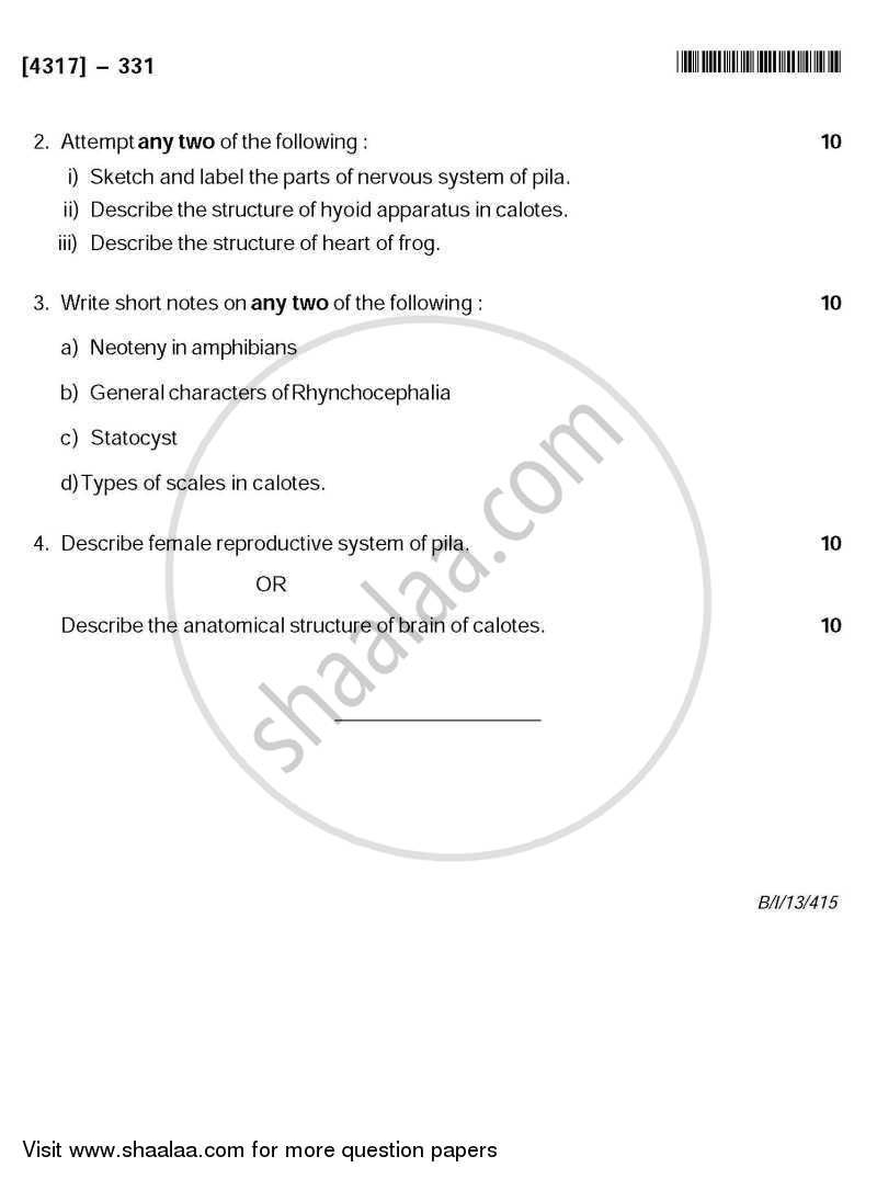 General Zoology 2013-2014 - B.Sc. - Semester 5 (TYBSc) - University of Pune question paper with PDF download