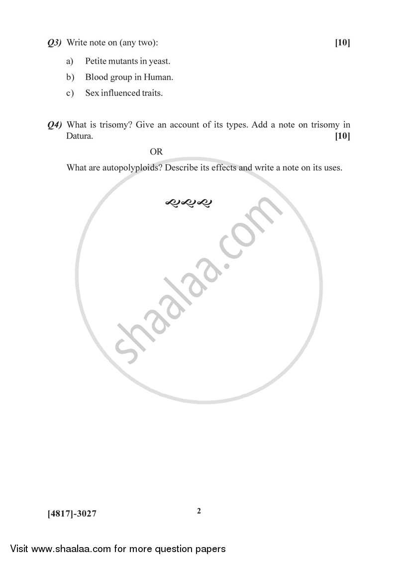 Genetics and Evolution 2015-2016 - B.Sc. - Semester 5 (TYBSc) - University of Pune question paper with PDF download