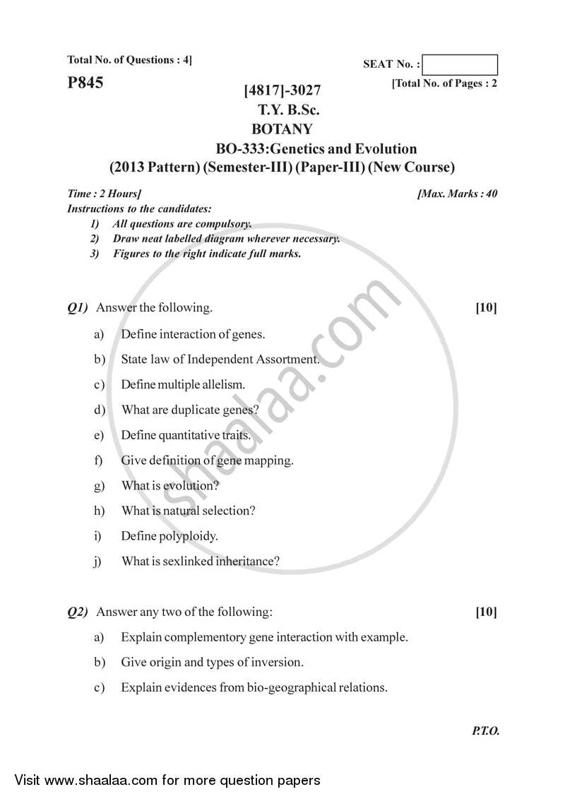 Genetics and Evolution 2015-2016 - B.Sc. - Semester 5 (TYBSc) - University of Pune question paper with PDF download