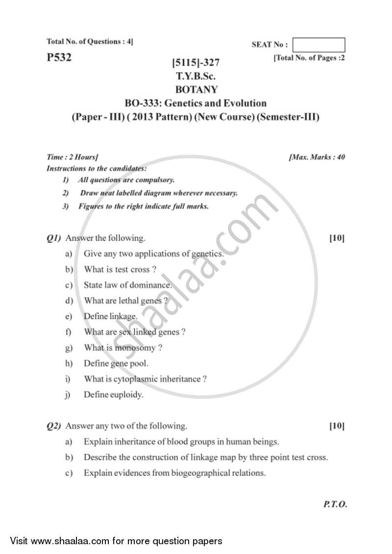 Genetics and Evolution 2016-2017 - B.Sc. - Semester 5 (TYBSc) - University of Pune question paper with PDF download
