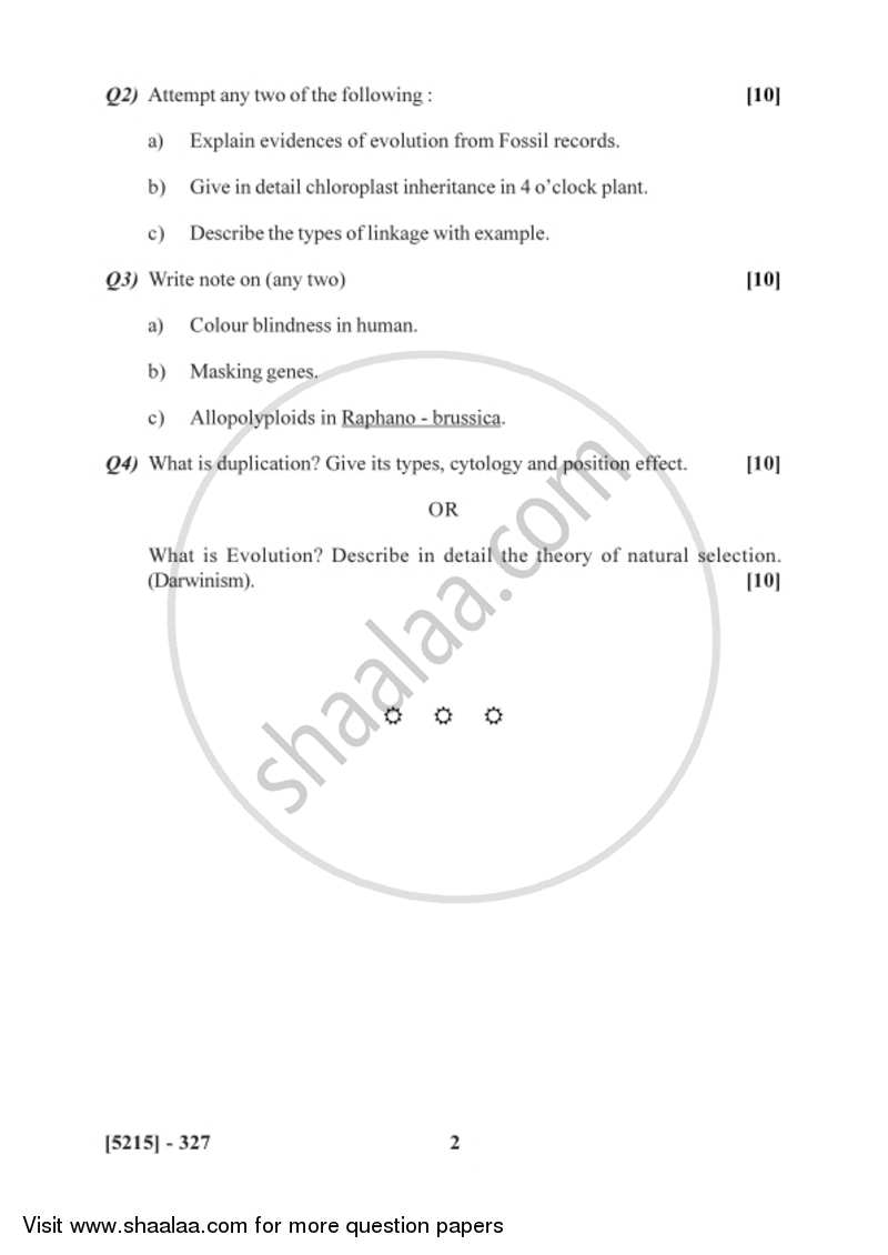 Genetics and Evolution 2017-2018 - B.Sc. - Semester 5 (TYBSc) - University of Pune question paper with PDF download
