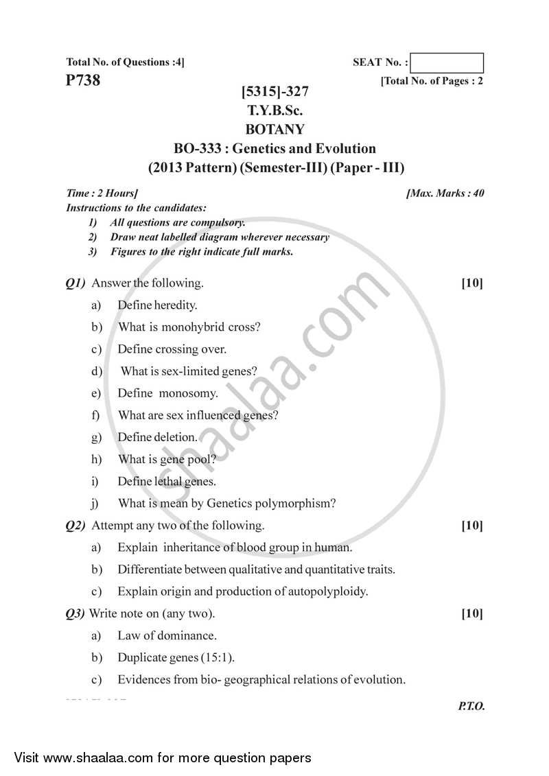 Genetics and Evolution 2017-2018 - B.Sc. - Semester 5 (TYBSc) - University of Pune question paper with PDF download