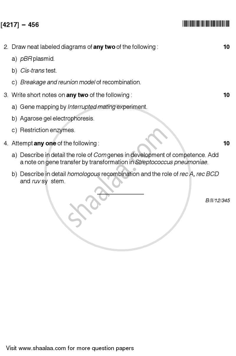 Genetics and Molecular Biology 2 2012-2013 - B.Sc. - Semester 6 (TYBSc) - University of Pune question paper with PDF download