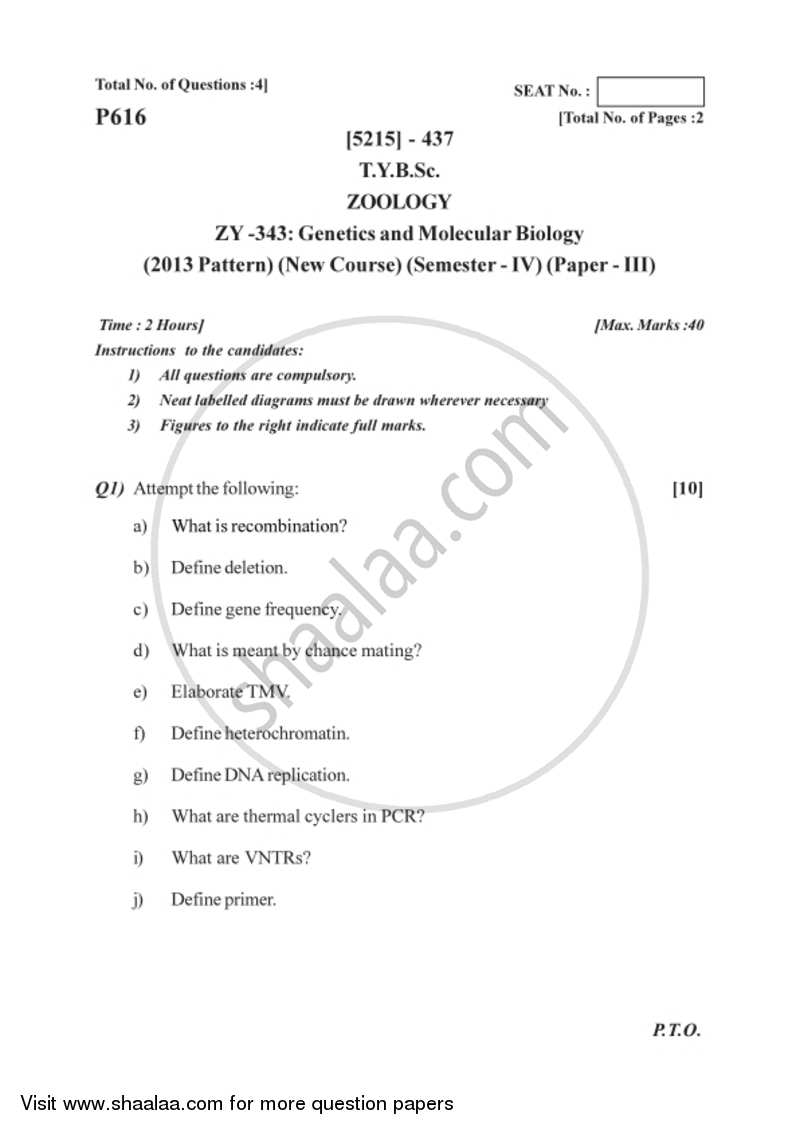 Genetics and Molecular Biology 2017-2018 - B.Sc. - Semester 6 (TYBSc) - University of Pune question paper with PDF download