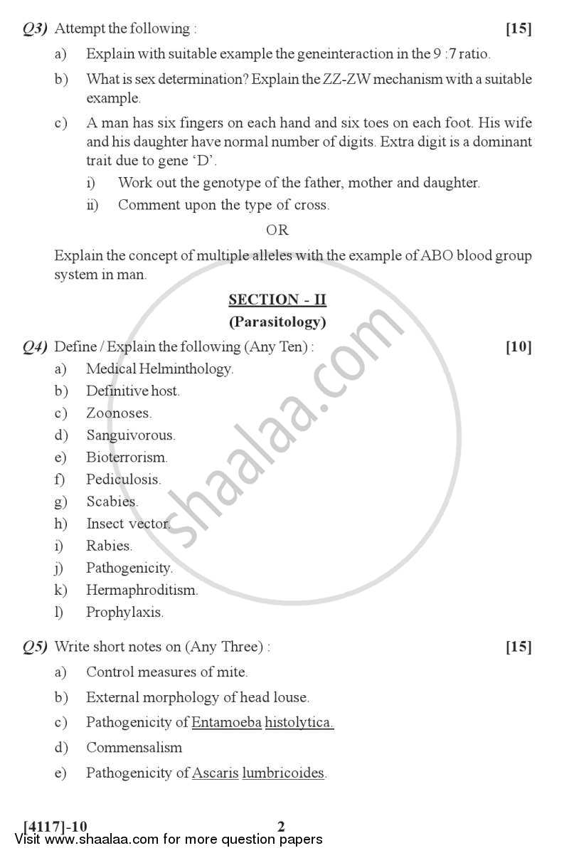 Genetics and Parasitology 2012-2013 - B.Sc. - Semester 2 (FYBSc) - University of Pune question paper with PDF download